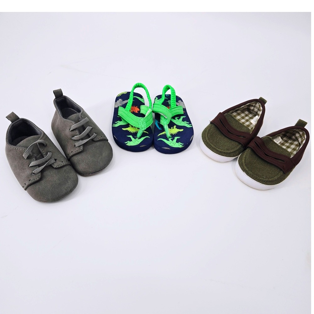 Lot of 3 Infant Baby‎ Boys Crib Shoes Sneakers Size 3 6-9M Little Me & Carter's